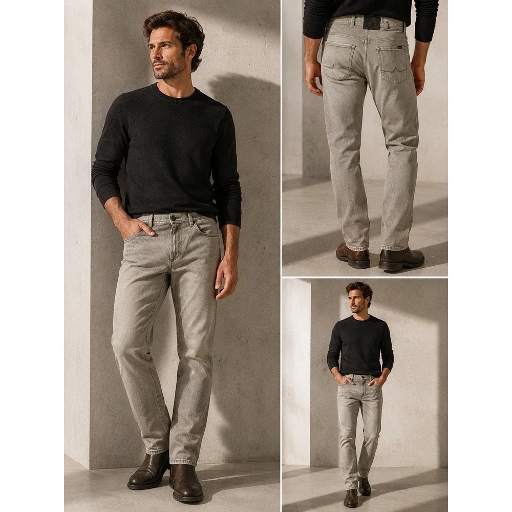Alberto Modern Fit Brown Stretch Jeans Men 34x34 Luxury Designer Denim